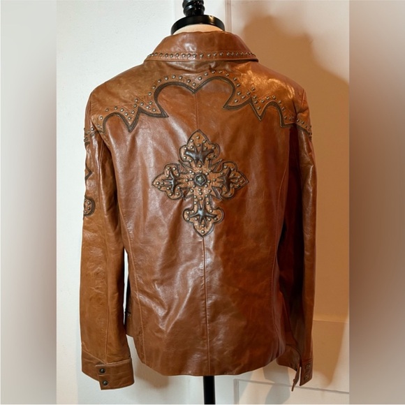 Vintage Reba studded brown embellished western grunge cowgirl leather jacket M - Picture 9 of 12